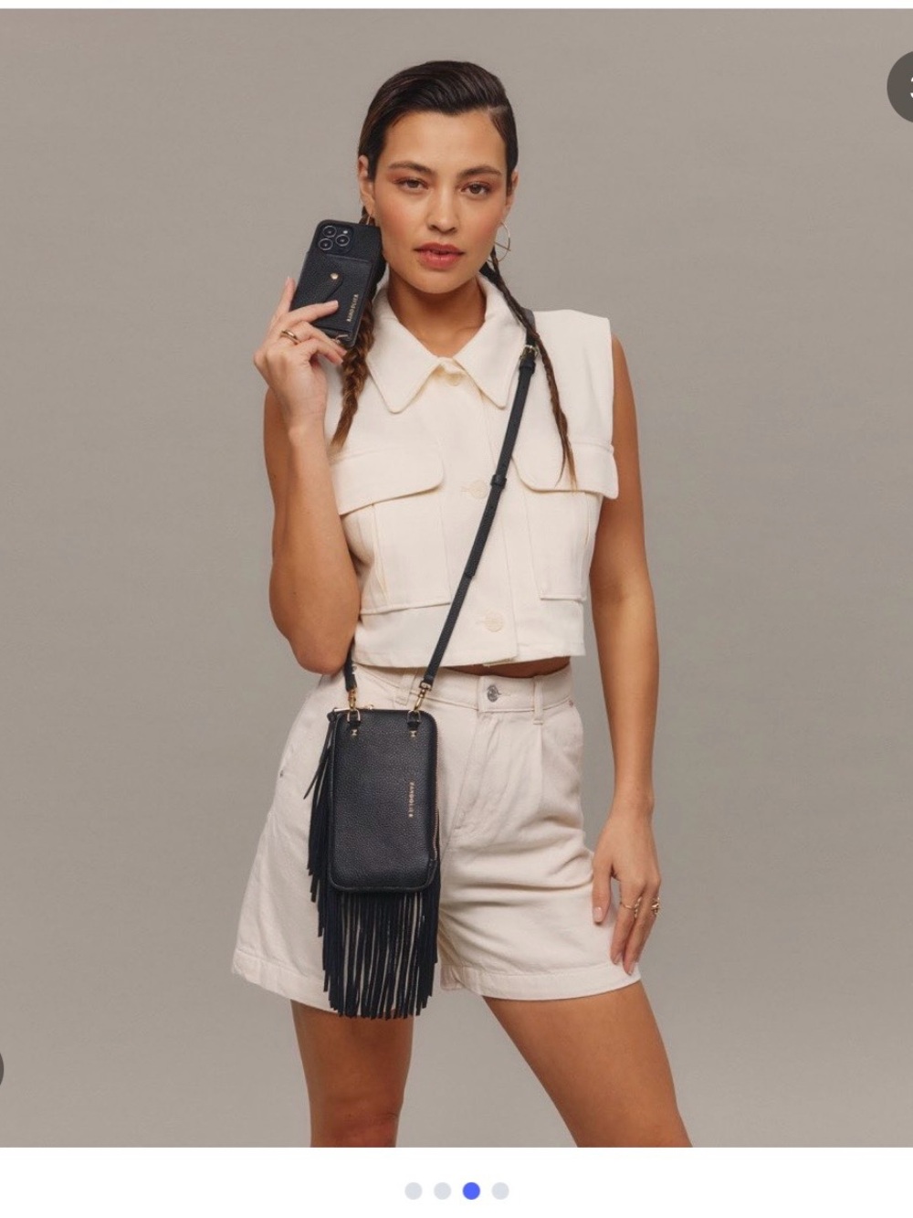Bandolier Black Leather Fringe Expanded Pouch with Gold Logo with strap